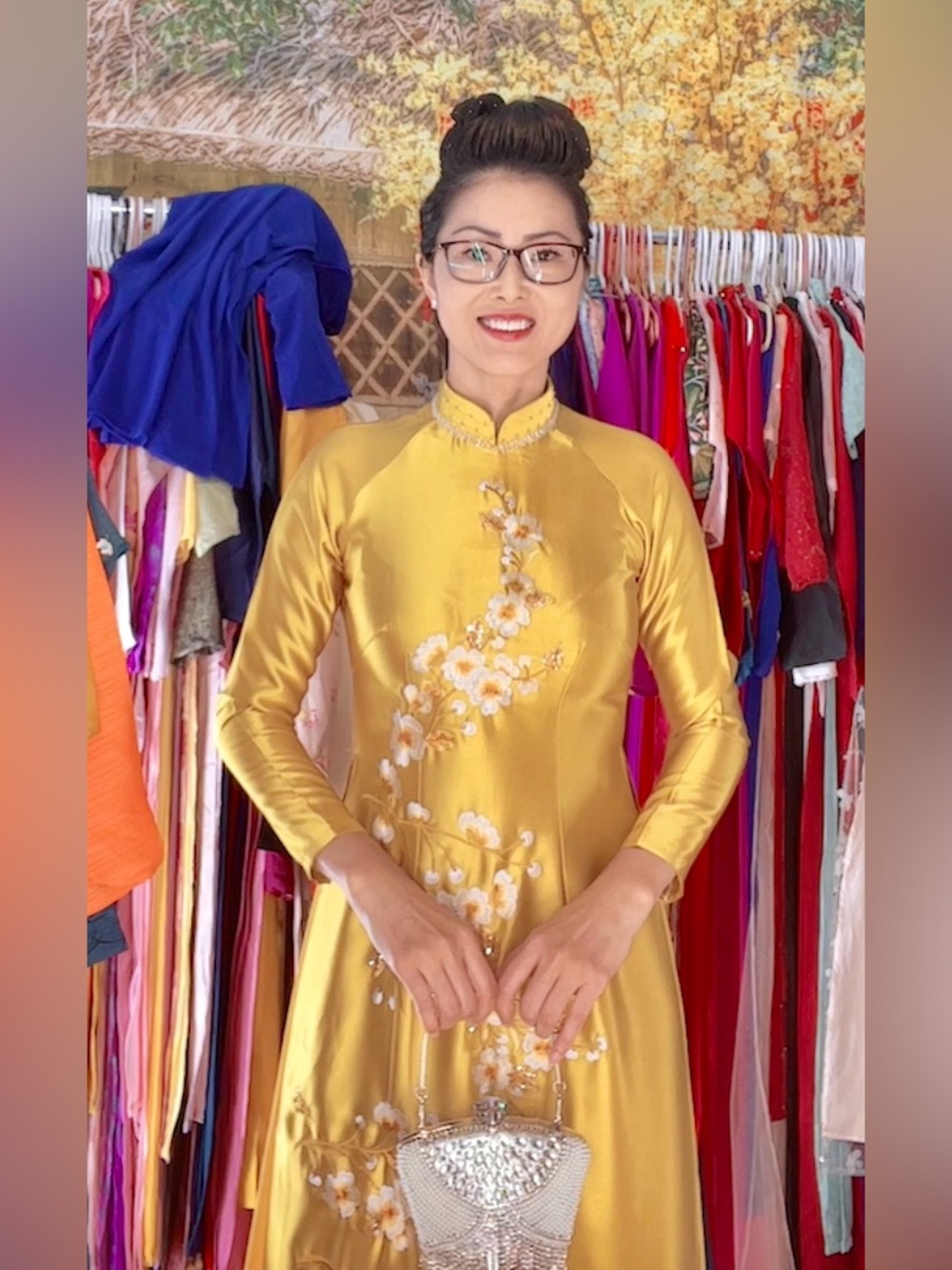 Ao dai Valentino, Vietnamese women’s traditional long dress set m 2 yellow 🎁 new